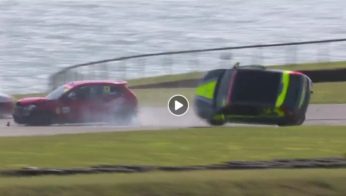 WALLOP! Fiesta Championship drivers have lucky escape.