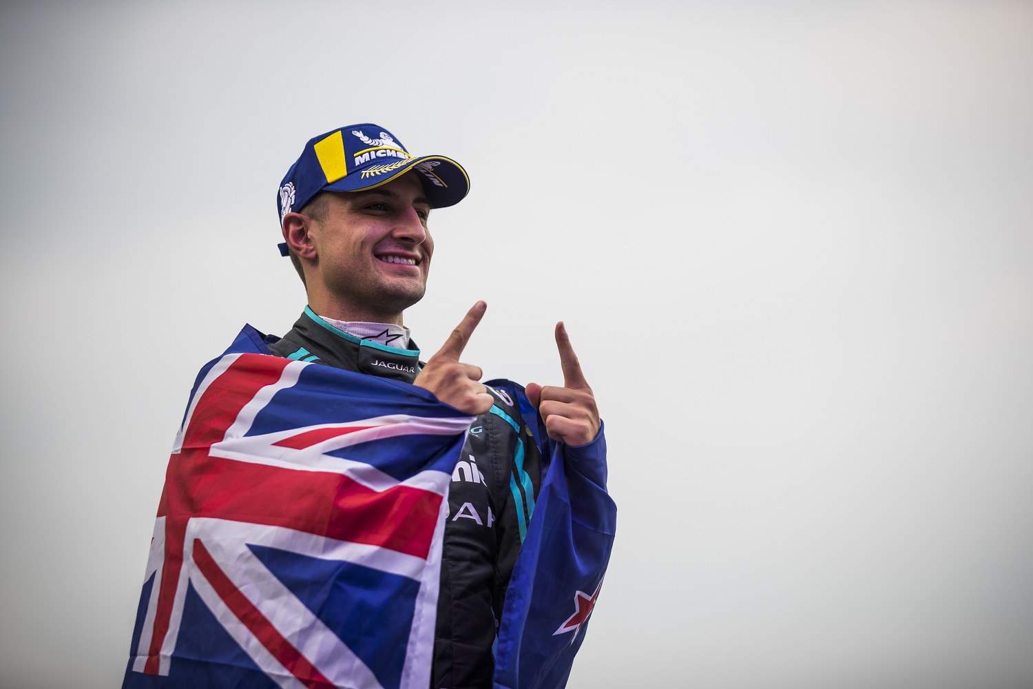 Race winner Mitch Evans (NZL), Panasonic Jaguar Racing on the podium