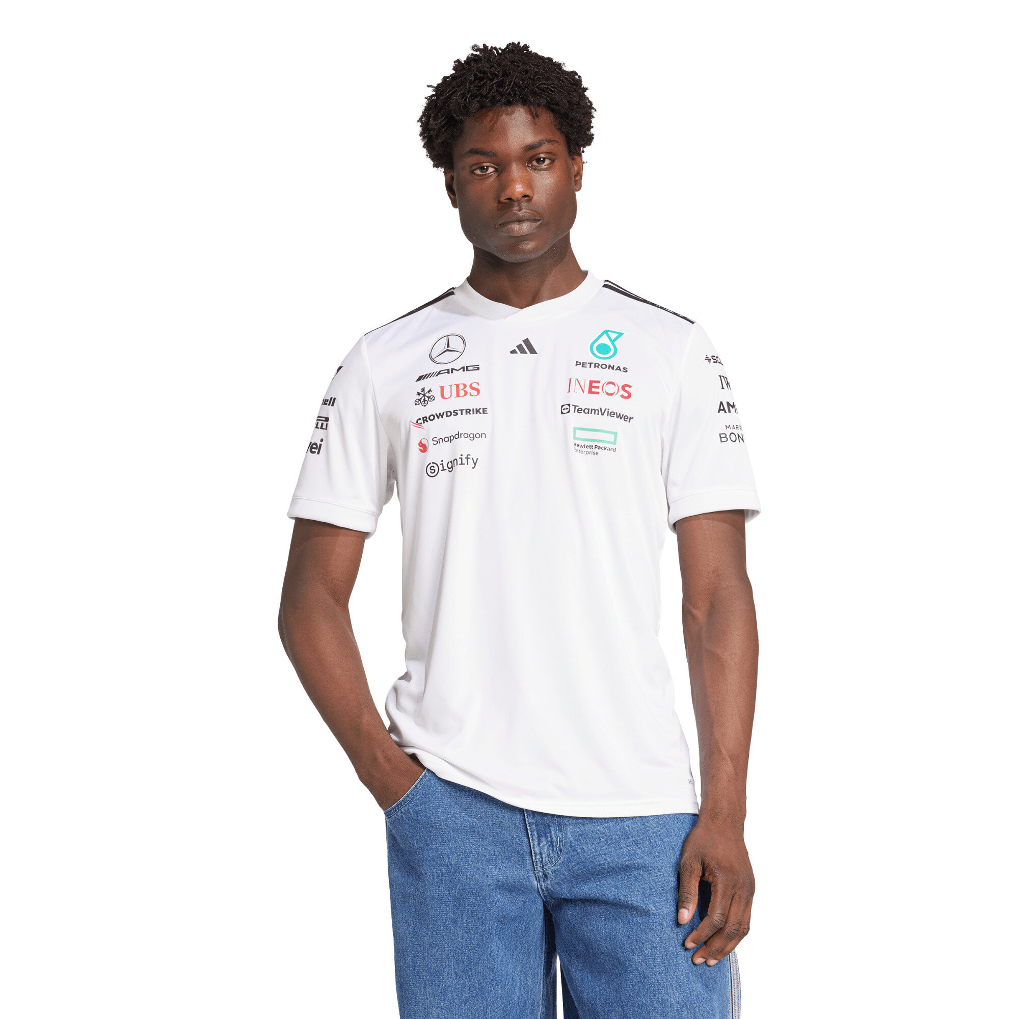 Mercedes AMG Petronas adidas F1 2025 Team Driver T-Shirt - White