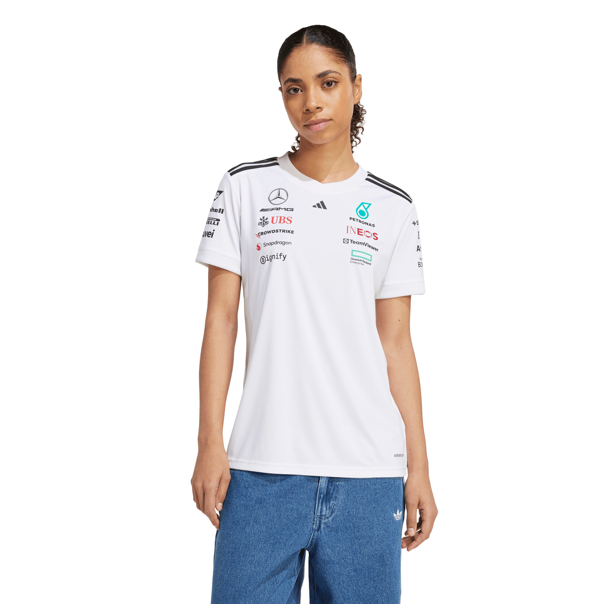 Mercedes AMG Petronas adidas F1 2025 Team Driver T-Shirt - White - Womens