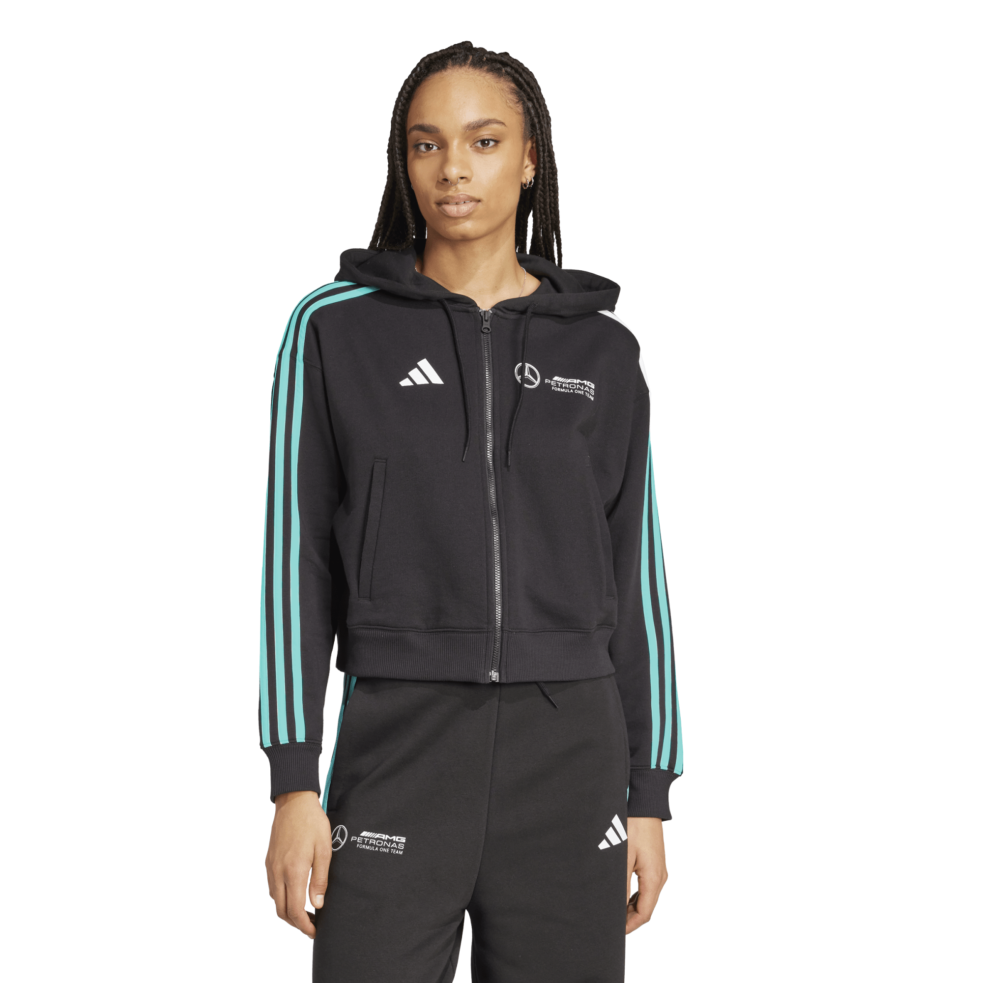 Mercedes AMG Petronas adidas F1 Logo Zip Hoodie - Black - Womens